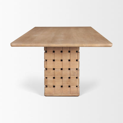 Trellyn Light Brown Solid Wood Dining Table with Carved Woven Base