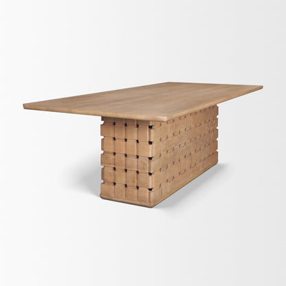 Trellyn Light Brown Solid Wood Dining Table with Carved Woven Base