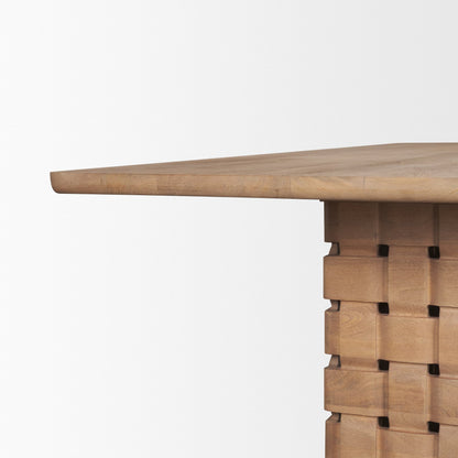 Trellyn Light Brown Solid Wood Dining Table with Carved Woven Base