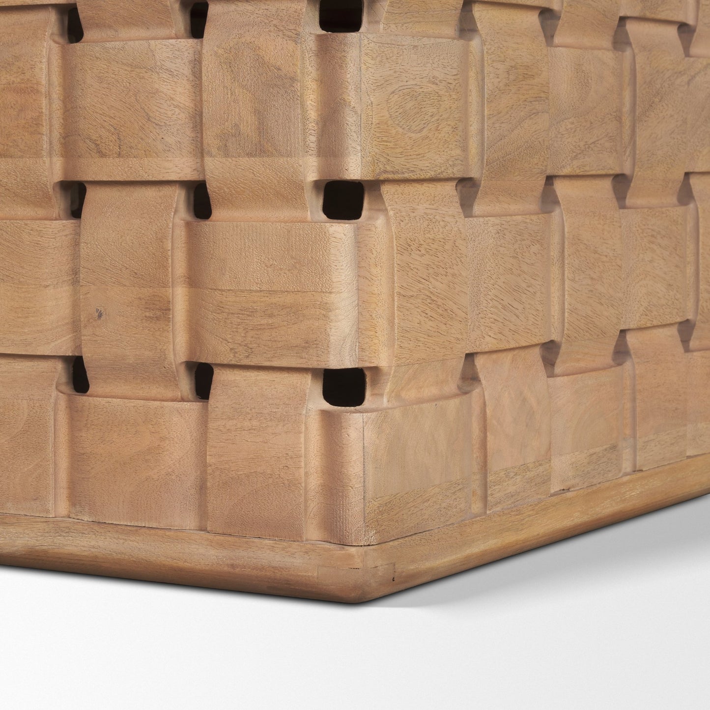 Trellyn Light Brown Solid Wood Dining Table with Carved Woven Base