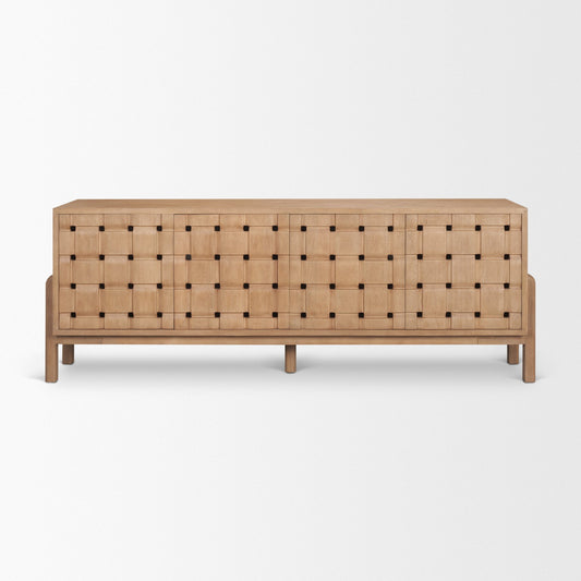 Trellyn Light Brown Solid Wood 4‑Door Sideboard