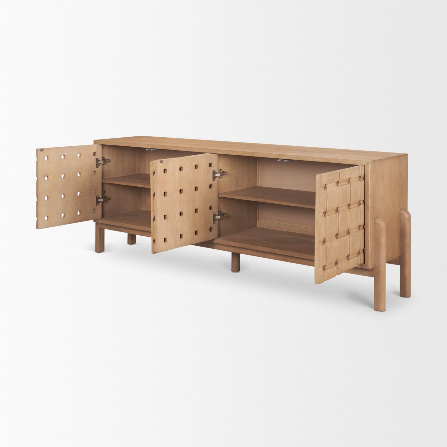 Trellyn Light Brown Solid Wood 4‑Door Sideboard