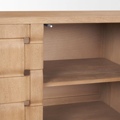 Trellyn Light Brown Solid Wood 4‑Door Sideboard