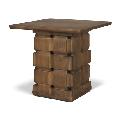 Trellyn Dark Brown Wood Carved Base Square Accent Table