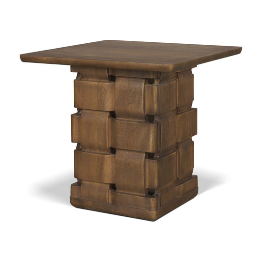 Trellyn Dark Brown Wood Carved Base Square Accent Table