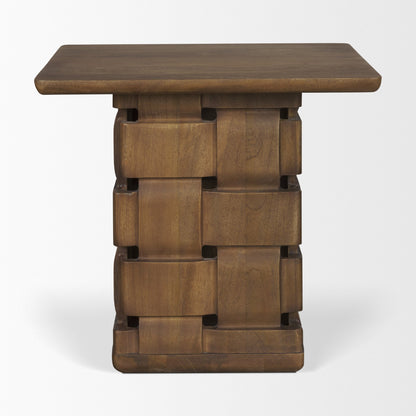 Trellyn Dark Brown Wood Carved Base Square Accent Table