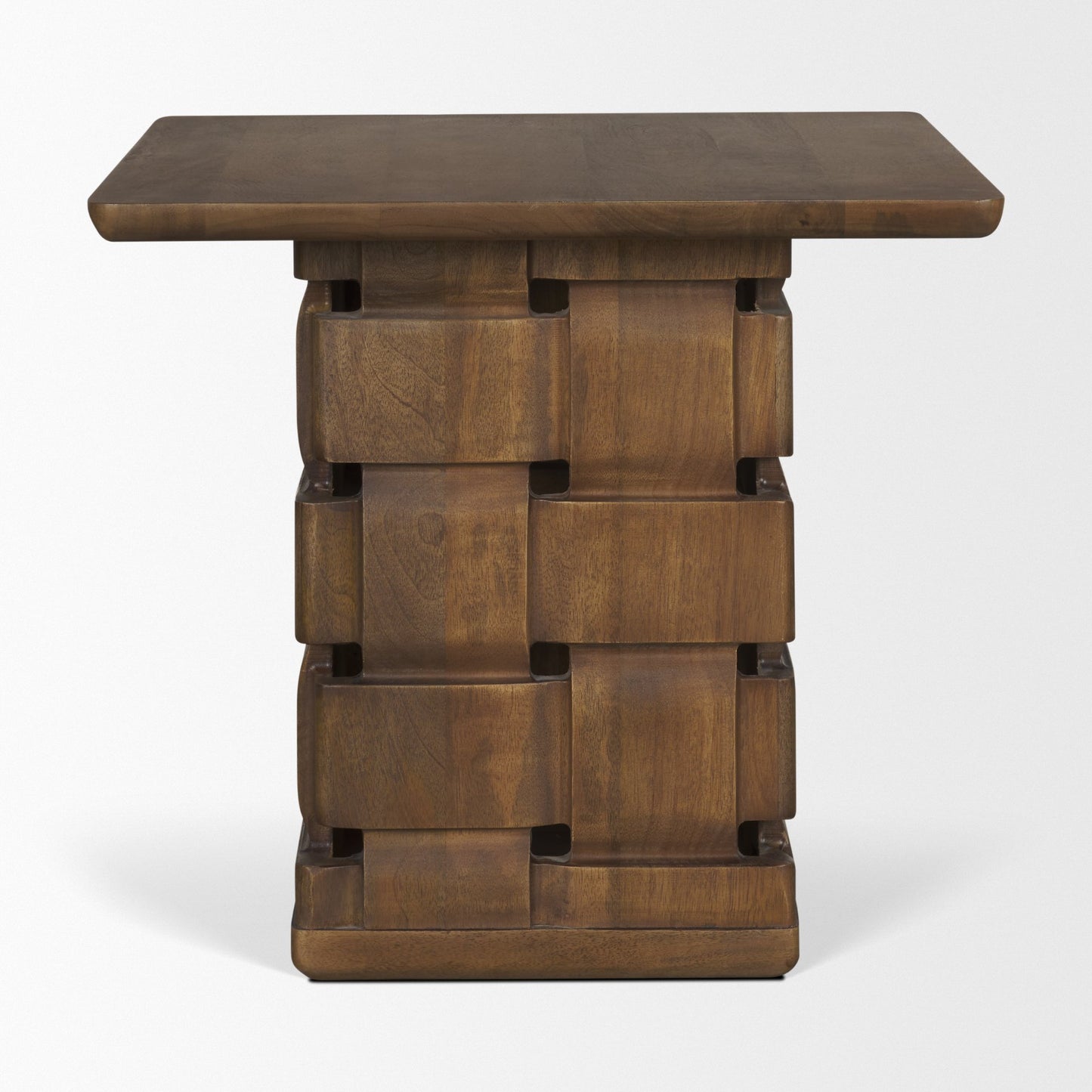 Trellyn Dark Brown Wood Carved Base Square Accent Table