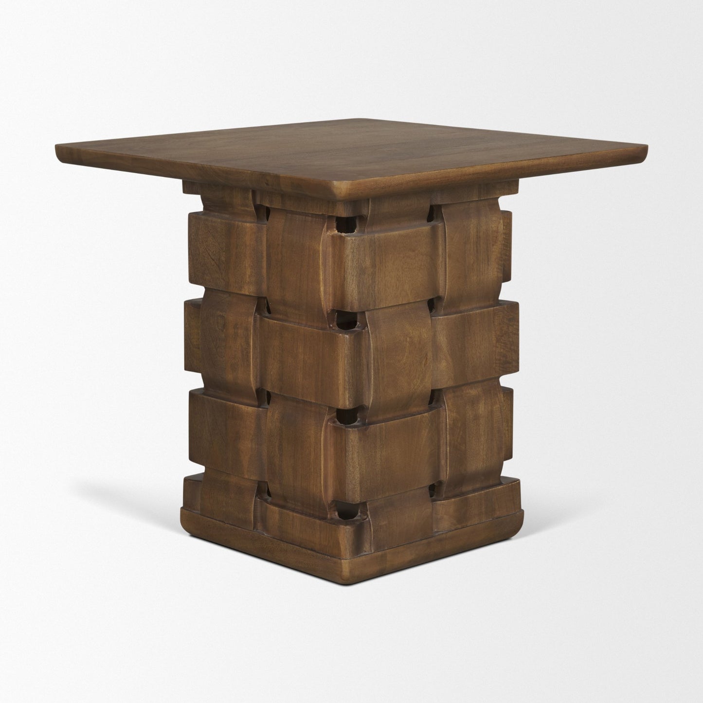 Trellyn Dark Brown Wood Carved Base Square Accent Table