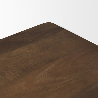 Trellyn Dark Brown Wood Carved Base Square Accent Table