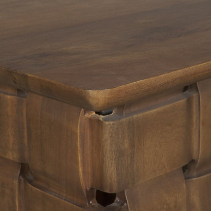 Trellyn Dark Brown Wood Carved Base Square Accent Table