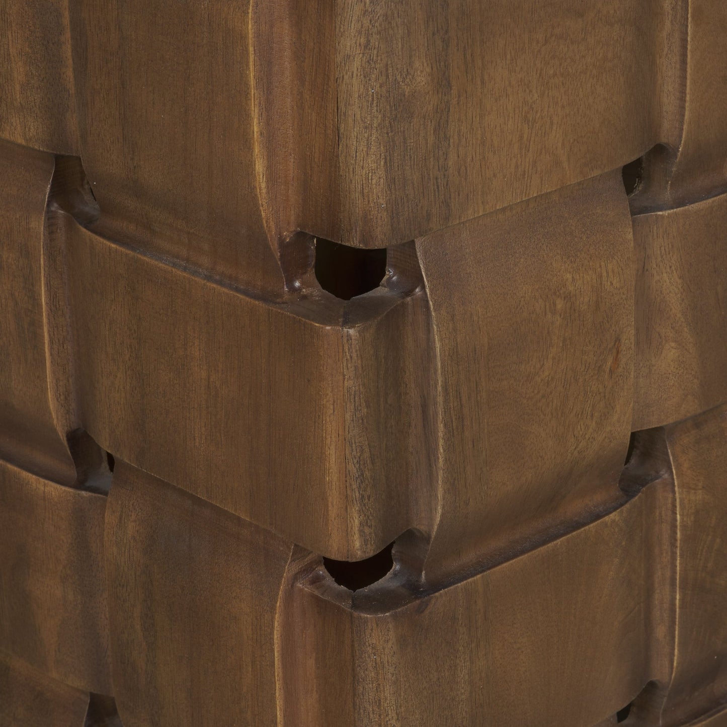 Trellyn Dark Brown Wood Carved Base Square Accent Table