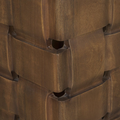 Trellyn Dark Brown Wood Carved Base Square Accent Table