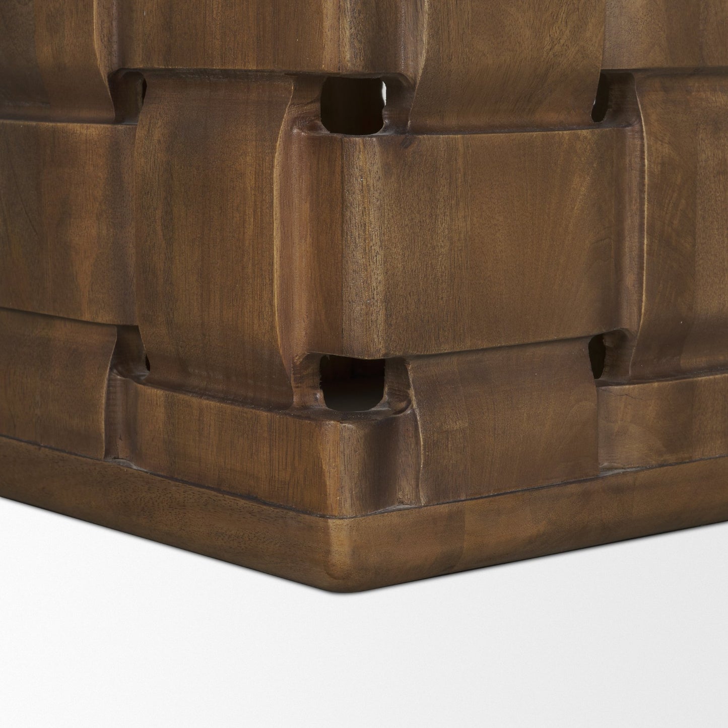 Trellyn Dark Brown Wood Carved Base Square Accent Table