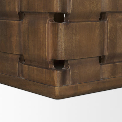 Trellyn Dark Brown Wood Carved Base Square Accent Table
