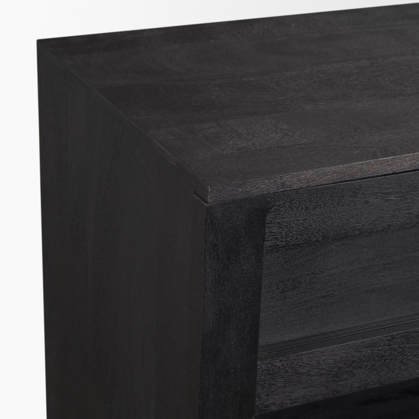 Suri Black Wood 4‑Door Sideboard with Glass Panels