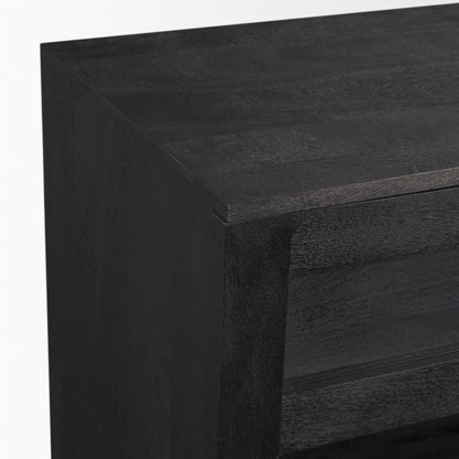 Suri Black Wood 4‑Door Sideboard with Glass Panels