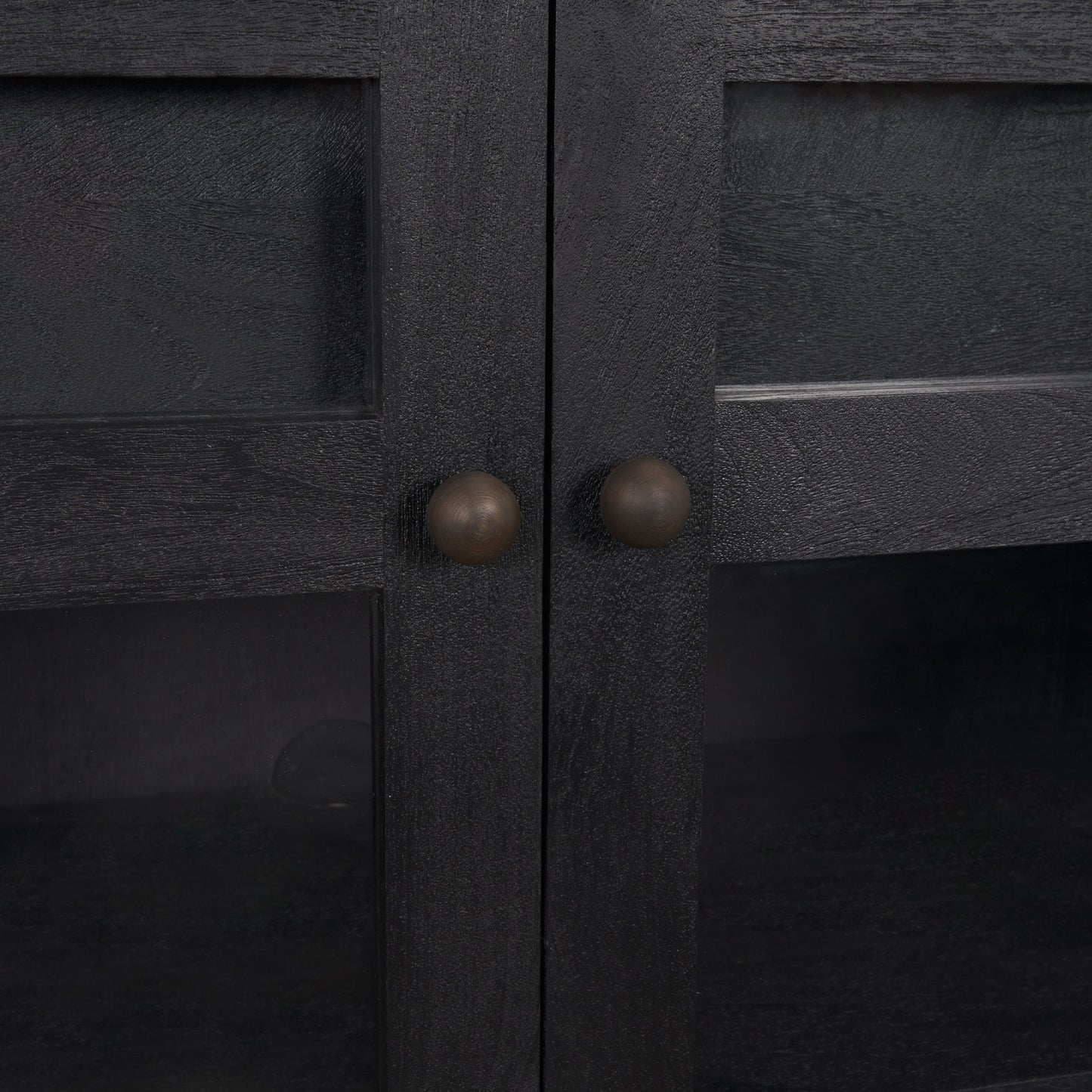 Suri Black Wood 4‑Door Sideboard with Glass Panels