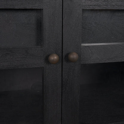 Suri Black Wood 4‑Door Sideboard with Glass Panels