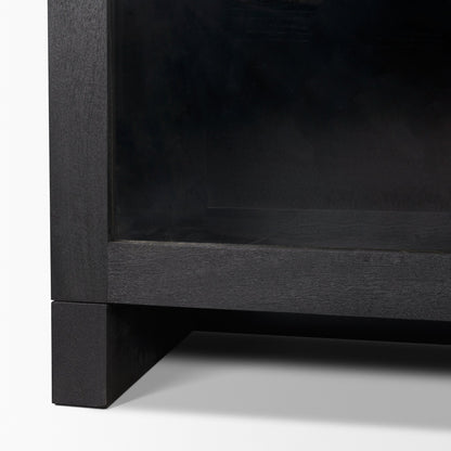 Suri Black Wood 4‑Door Sideboard with Glass Panels