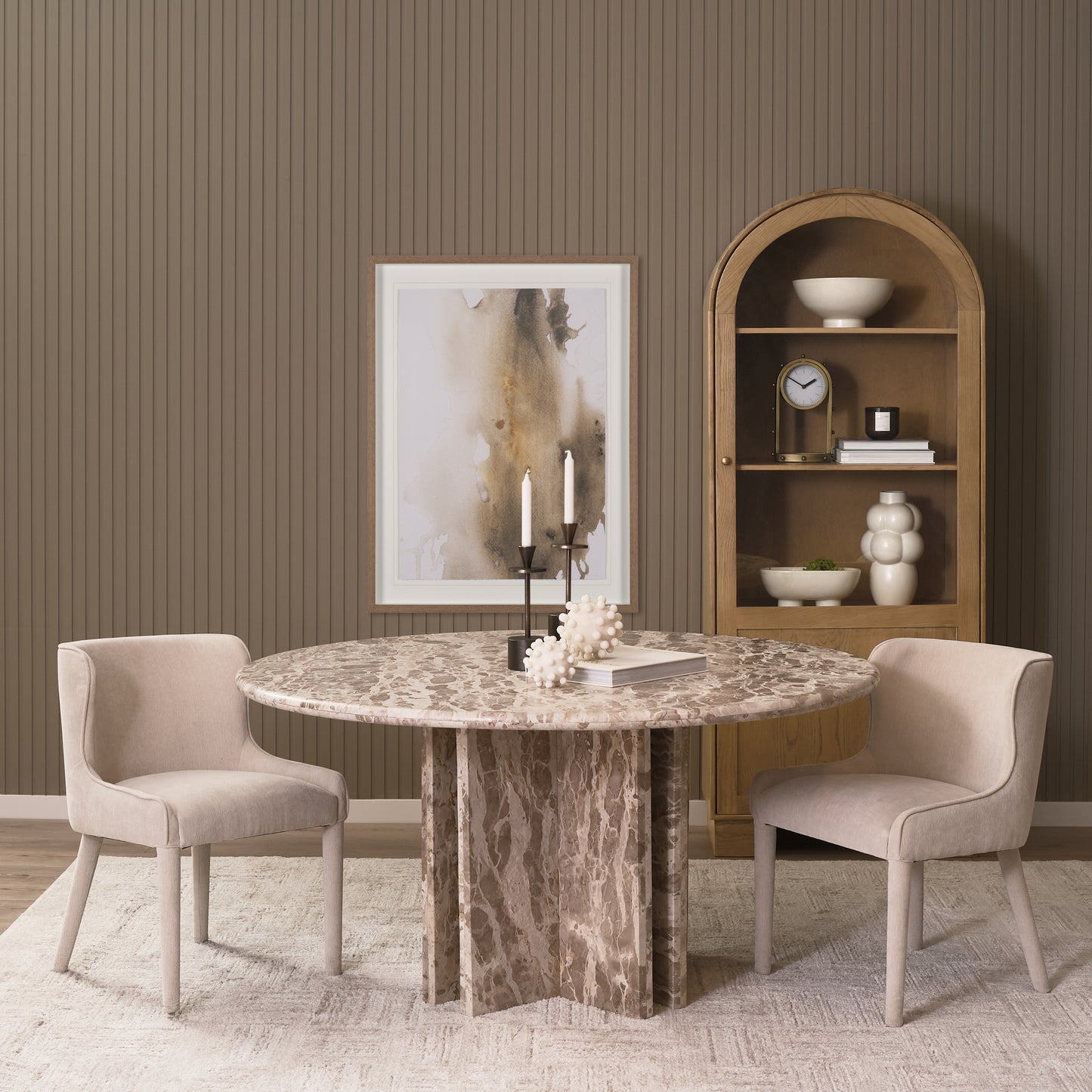 Nolan Armless Cream Chenille Wingback Dining Chair Set of 2