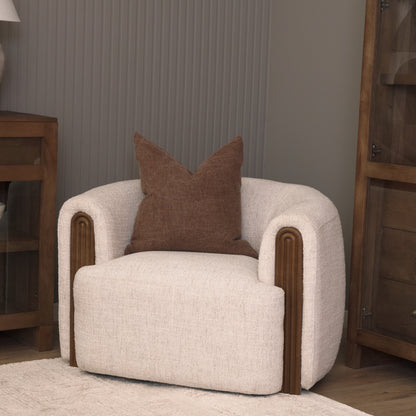 Kornelia Soft Oatmeal Fabric Barrel Accent Chair