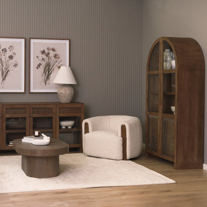 Suri Mid Brown Wood Arched Glass Door Curio Cabinet