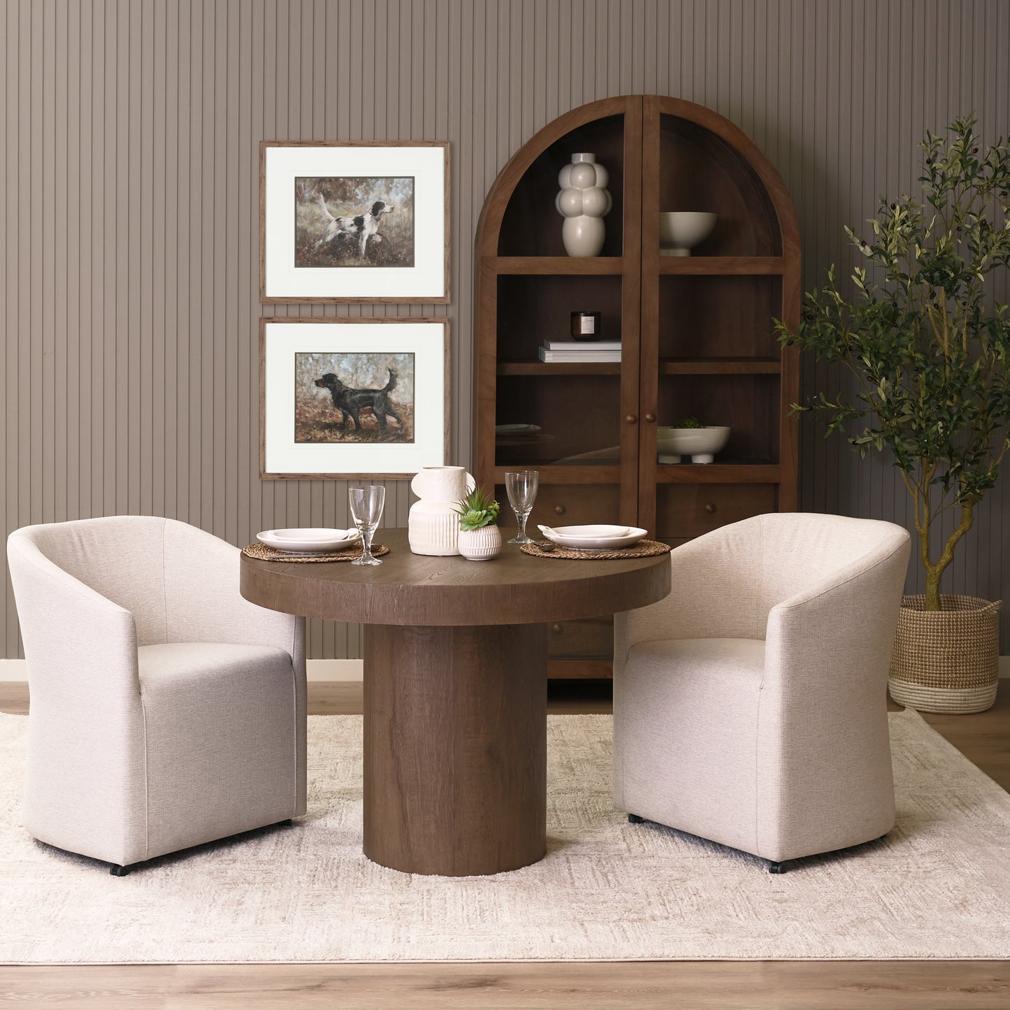 Suri Mid Brown Wood Arched Glass Door Curio Cabinet