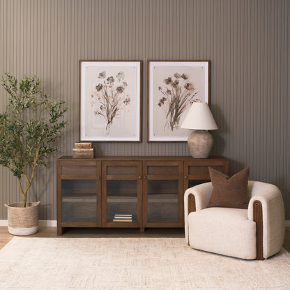 Suri 80 Inch Mid Brown Wood Sideboard with Glass Doors