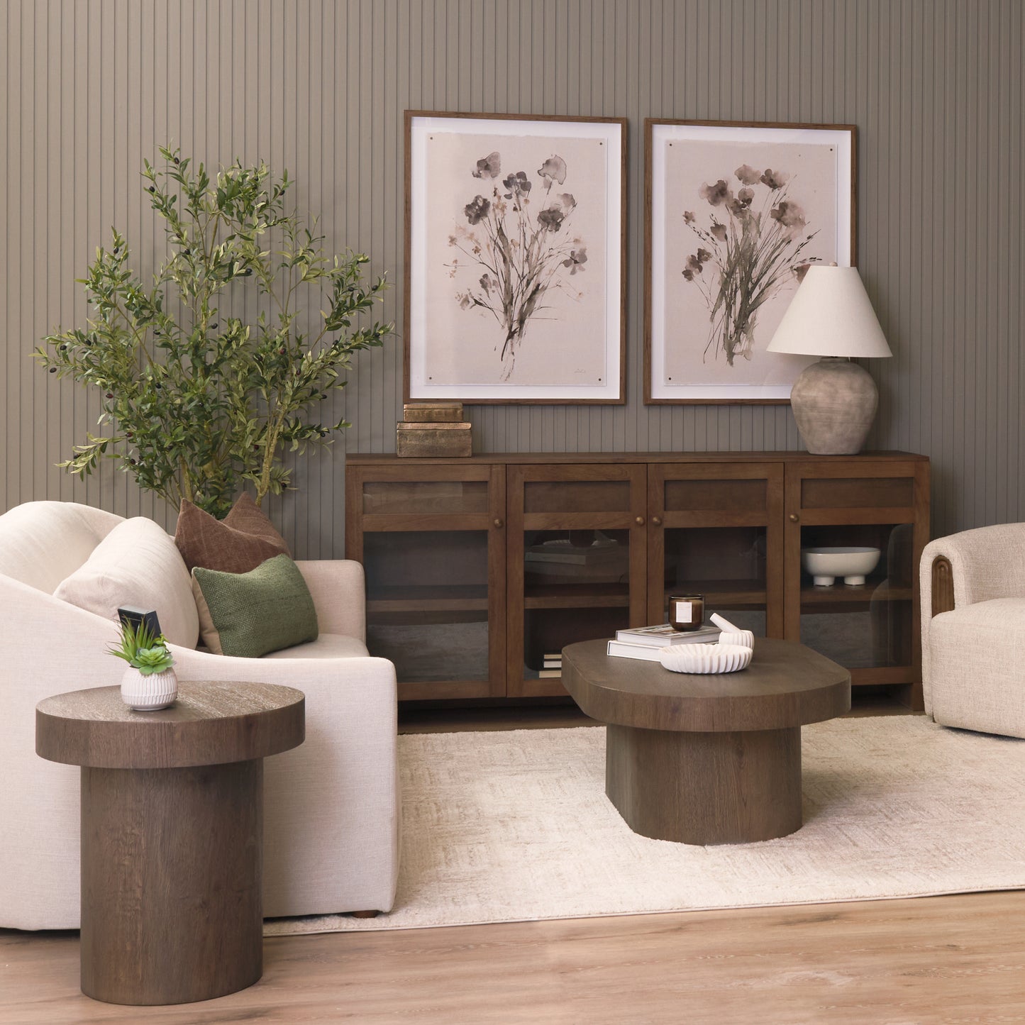 Suri 80 Inch Mid Brown Wood Sideboard with Glass Doors