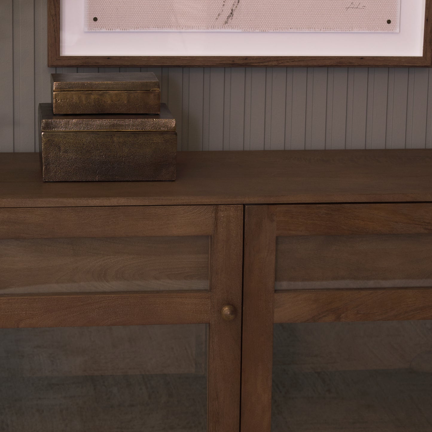 Suri 80 Inch Mid Brown Wood Sideboard with Glass Doors