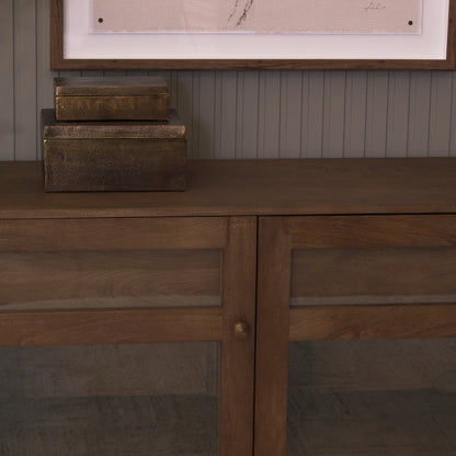 Suri 80 Inch Mid Brown Wood Sideboard with Glass Doors