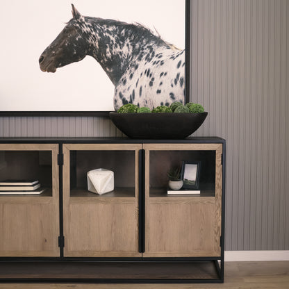Sloan 80 Inch Light Brown Wood and Black Metal Sideboard