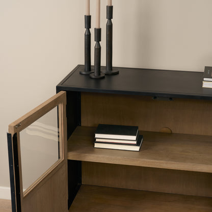 Sloan Light Brown Wood Accent Cabinet with Black Metal Frame