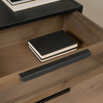 Sloan Light Brown Wood Side Table with Black Metal Frame