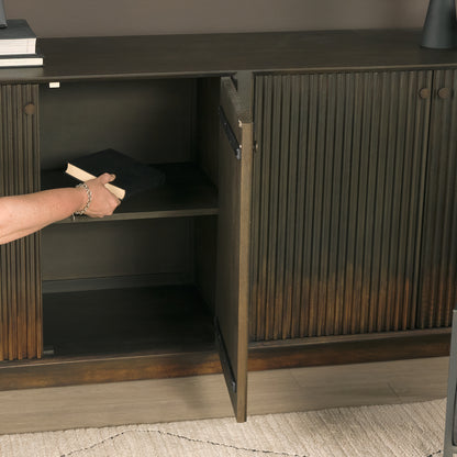 Cinder Distressed Dark Brown Wood Reeded 4‑Door Sideboard