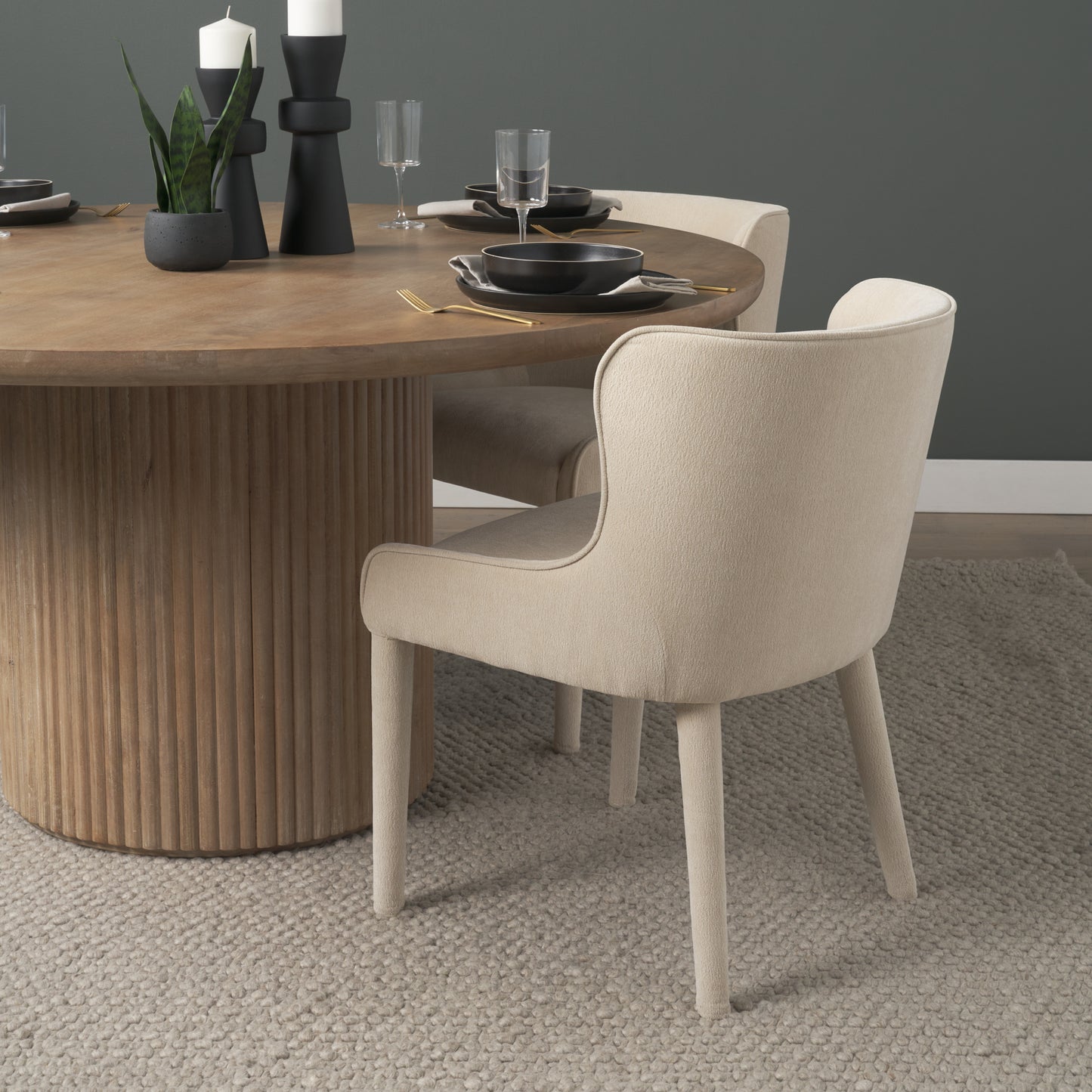 Nolan Armless Cream Chenille Wingback Dining Chair Set of 2