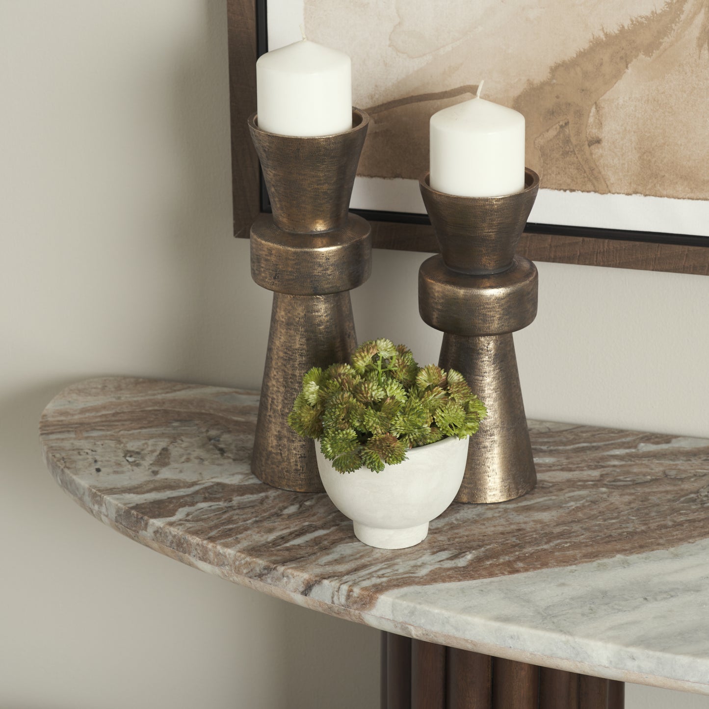 Marbrello Dark Brown Fluted Wood Console Table with Marble Top