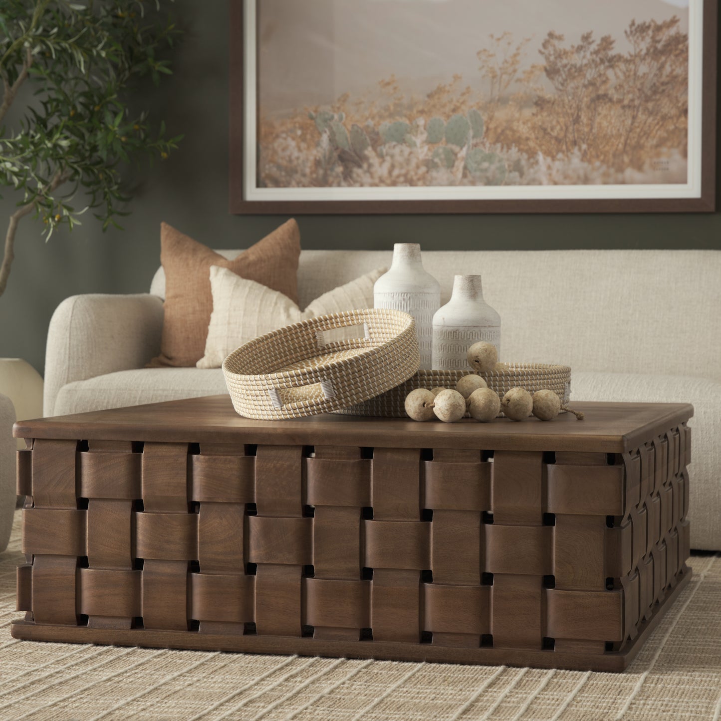 Trellyn 48 Inch Dark Brown Wood Square Coffee Table