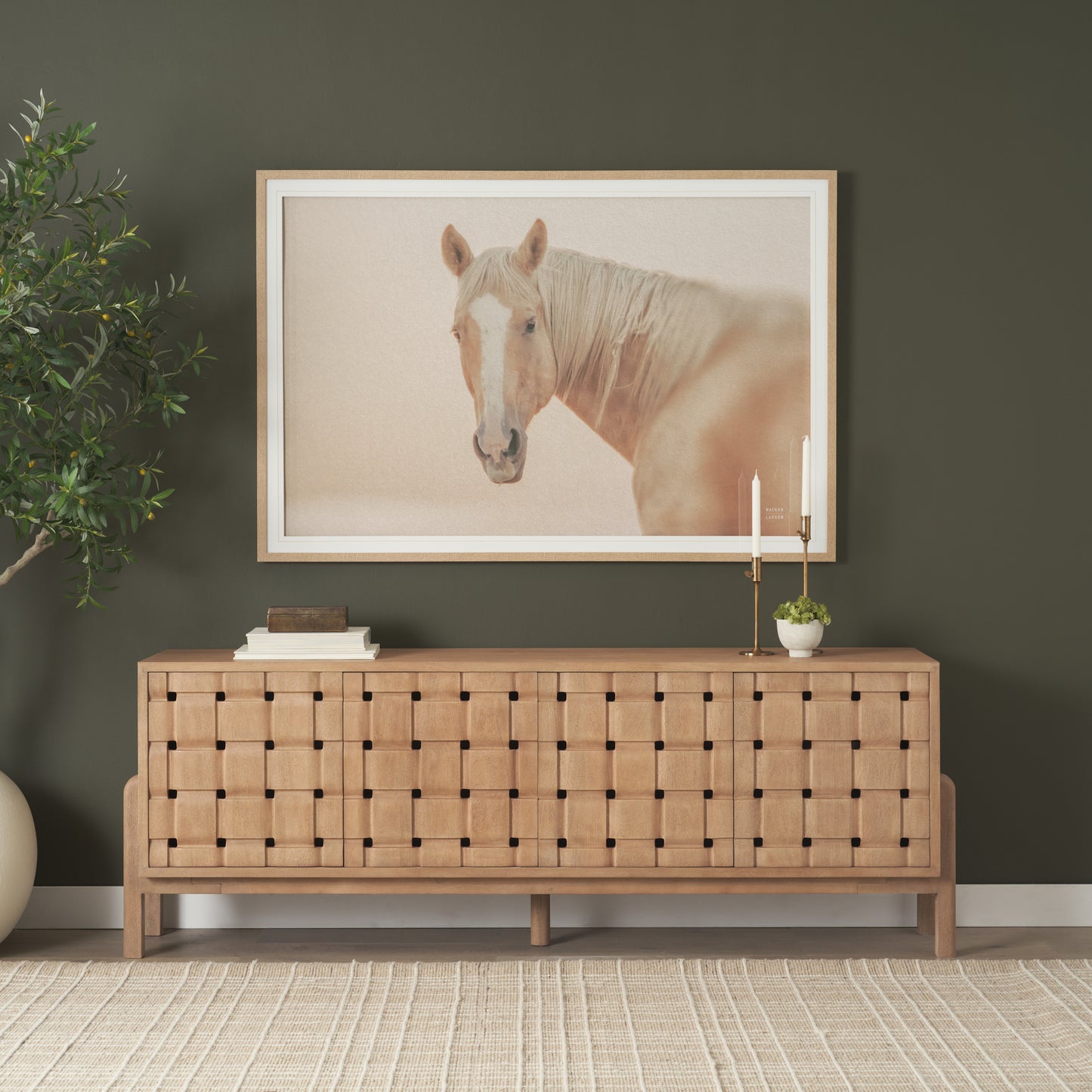 Trellyn Light Brown Solid Wood 4‑Door Sideboard