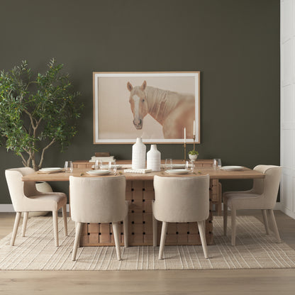 Trellyn Light Brown Solid Wood Dining Table with Carved Woven Base