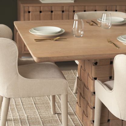 Trellyn Light Brown Solid Wood Dining Table with Carved Woven Base