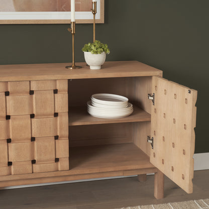 Trellyn Light Brown Solid Wood 4‑Door Sideboard