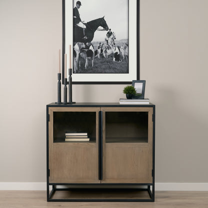 Sloan Light Brown Wood Accent Cabinet with Black Metal Frame