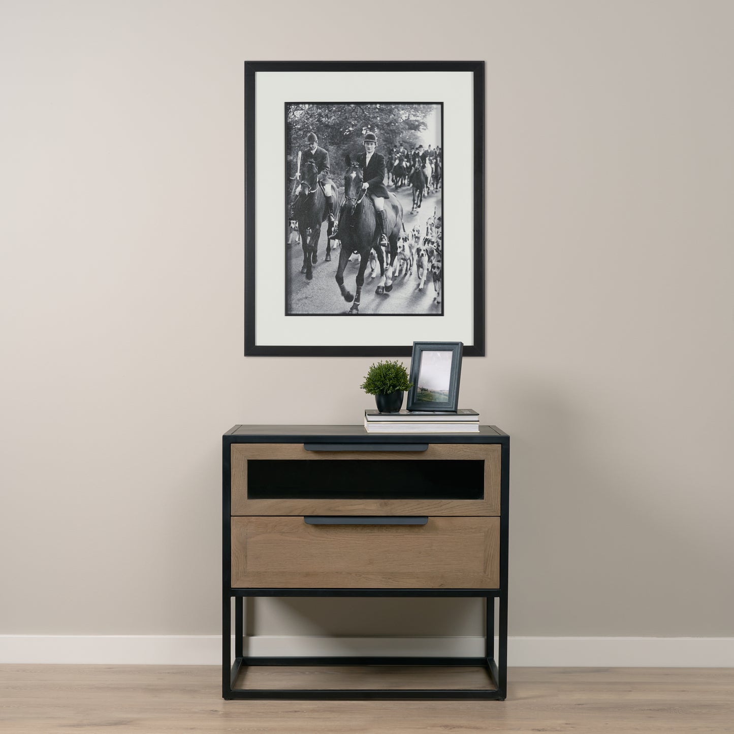 Sloan Light Brown Wood Side Table with Black Metal Frame