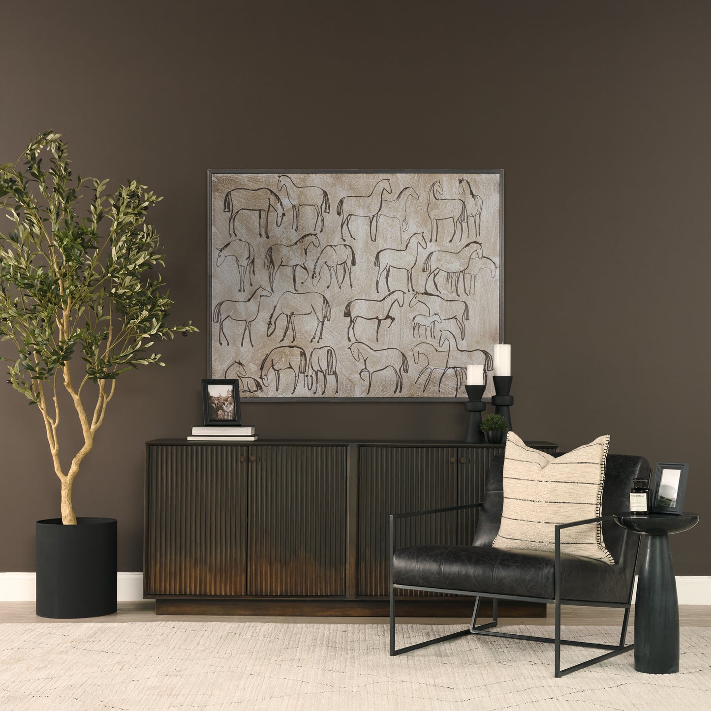 Cinder Distressed Dark Brown Wood Reeded 4‑Door Sideboard