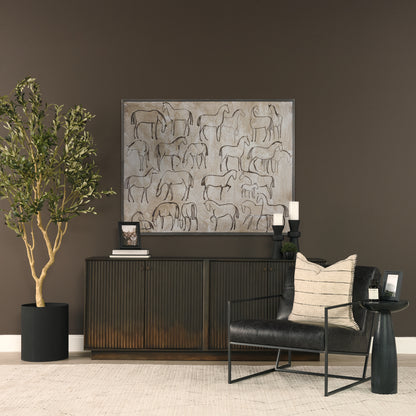 Cinder Distressed Dark Brown Wood Reeded 4‑Door Sideboard