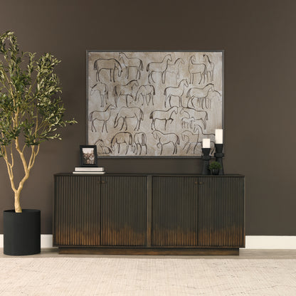 Cinder Distressed Dark Brown Wood Reeded 4‑Door Sideboard