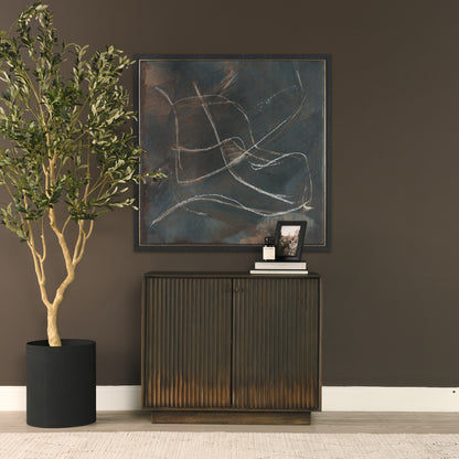 Cinder Distressed Dark Brown Wood Reeded 2‑Door Accent Cabinet