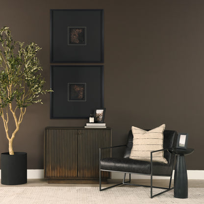 Cinder Distressed Dark Brown Wood Reeded 2‑Door Accent Cabinet