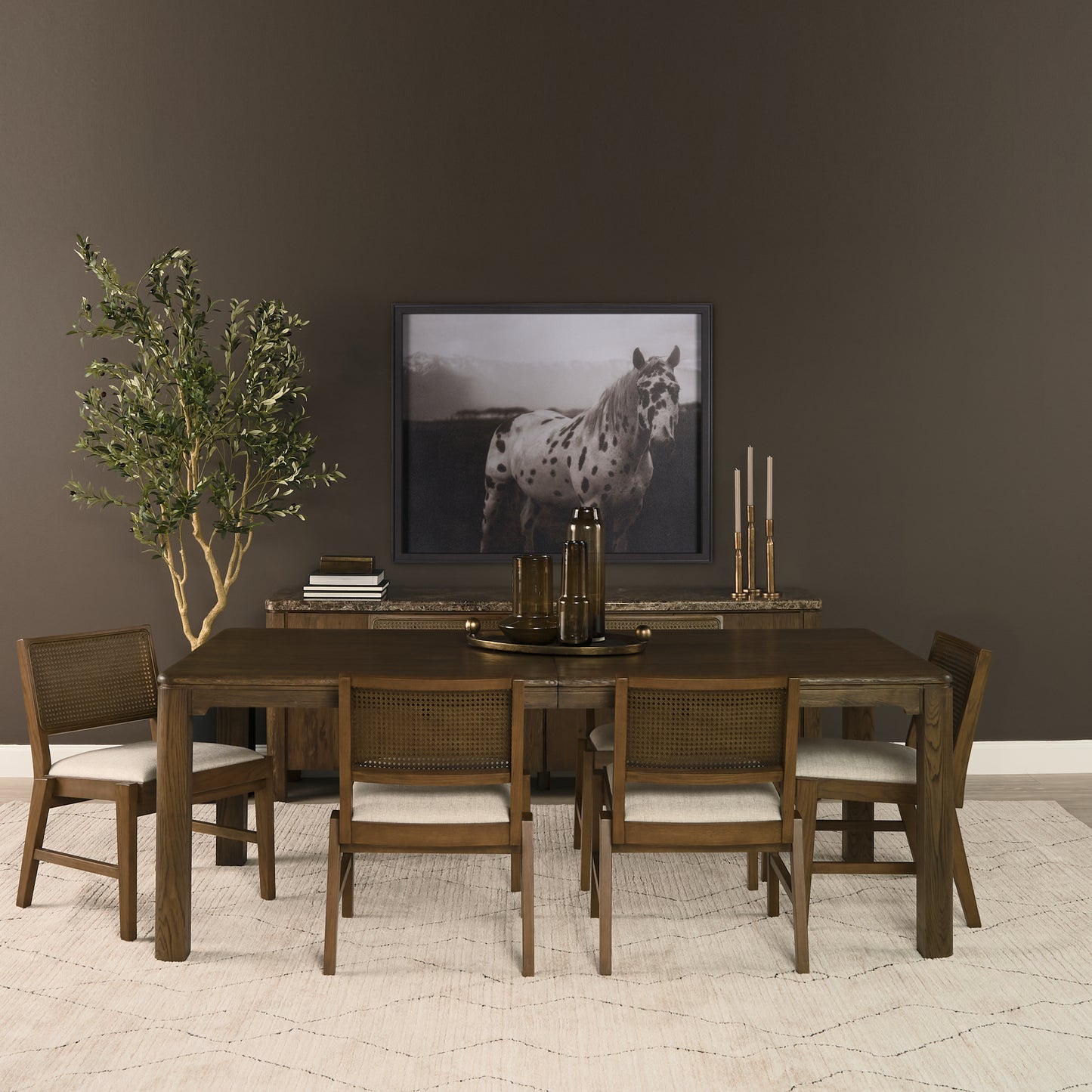 Reid Oak Frame Cane Back Cream Upholstered Dining Chair Set of 2
